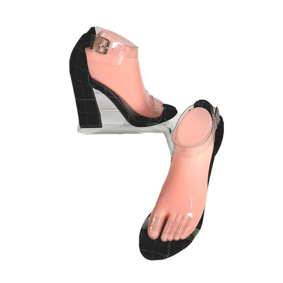 Dolls Kill Womens Plaid Clear Strap Sandals Size 8 US Black Ankle Dark Academia - Picture 2 of 12